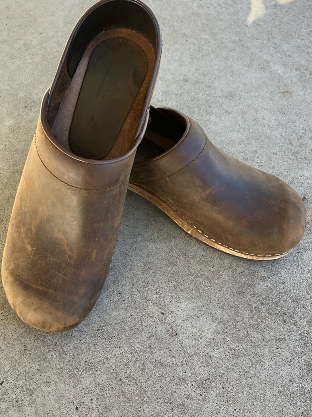 Sanita Brown Leather Slip-On Clogs